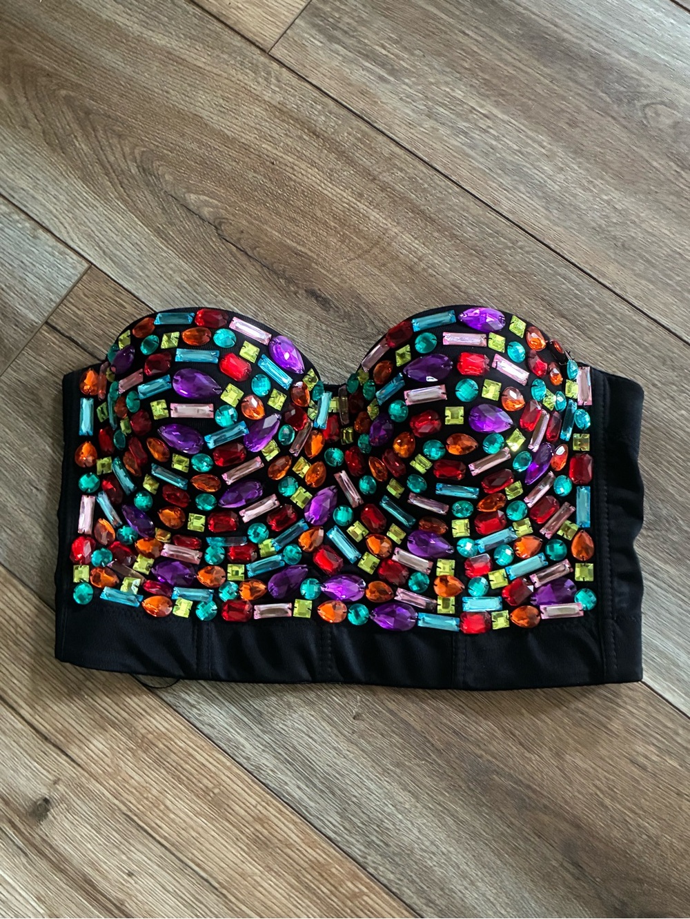 Charmian sz L Embellished Strapless Bustier with Multicolor Gems like new!